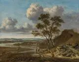 Jan Wijnants, Landscape with Hunting Society, oil on panel; framed
