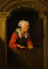 Gerard Dou, Lady in an Alcove, oil on panel; framed