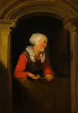Gerard Dou, Lady in an Alcove, oil on panel; framed