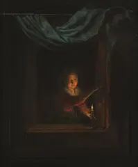 Gerard Dou, Girl at the Window, oil on panel; framed