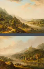 Christian Georg Schütz, Rhine Landscapes (counterparts), 1778, oil on panel; framed