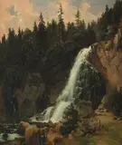 Ludwig Halauska, Krimmler Waterfall, 1854, oil on cardboard; framed