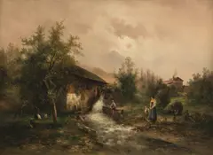Emil Barbarini, Mill by the Stream, oil on canvas; framed