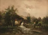 Emil Barbarini, Mill by the Stream, oil on canvas; framed