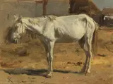 White Horse by August Xaver Karl Ritter v. Pettenkofen, c. 1860, oil on canvas; framed, sold Dec 2025