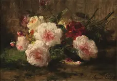 Eugène Petit, Bouquet of Peonies, oil on panel; framed