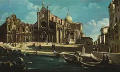 Francesco Guardi, Campo dei Santi Giovanni e Paolo, Venice, oil on canvas; framed