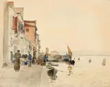 Marie Egner, Promenade at the Fondamenta Nuove, Venice, 1894, watercolour on paper; framed