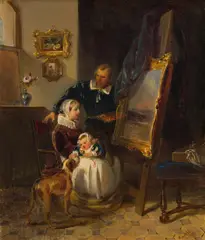 Matthias Ranftl, The artist's family in the studio, c. 1843, oil on canvas; framed