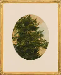 Friedrich Gauermann, Tree study, oil on paper on cardboard; framed