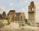Edmund Krenn, Market place, Perchtoldsdorf, 1886, watercolour on paper; framed