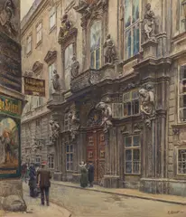 Ernst Graner, The Bohemian Court Chancellery in Wipplingerstraße, Vienna, 1910, gouache on cardboard; framed