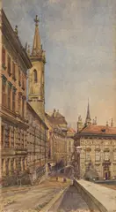 Erwin Pendl, Augustinerstraße near the Albertina, Vienna, 1918, watercolour on paper; framed