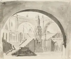Antonio de Pian, Architectural Designs (mixed lot of 6 items), ink, watercolour, pencil on paper; unframed, in cut-out