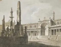 Antonio de Pian, Roman Architecture (mixed lot of 2 items), ink, watercolour on paper; unframed, in cut-out