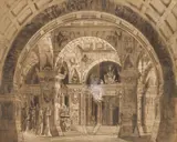 Josef Platzer, Temple Porch, ink, watercolour, opaque paints on paper; unframed