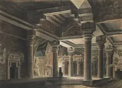 F. Kerker and his circle, Column and Vaulted Architecture (mixed lot of 5 items), watercolour, ink, pencil on paper; unframed, in cut-out