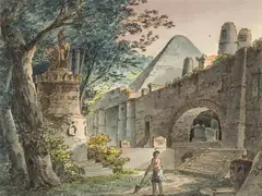 Norbert Bittner, Roman Tombs and Pyramid, watercolour, ink on paper; unframed