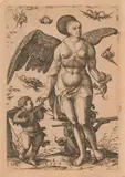 Daniel Hopfer, Lady Venus with Cupid and the Devil, etching; unframed