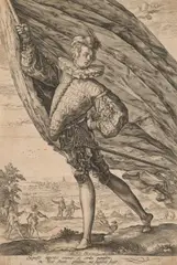 Hendrick Goltzius, The Great Standard Bearer, 1587, copper engraving, watermark (crowned coat of arms with lily); unframed