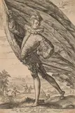 Hendrick Goltzius, The Great Standard Bearer, 1587, copper engraving, watermark (crowned coat of arms with lily); unframed