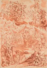 Jean Le Pautre, 1 drawing (attributed to Raymond Lafage, Moses Striking Water from the Rock), 7 prints, chalk, pencil, wash on paper; various prints; unframed, partly in cut-outs