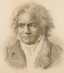 Ludwig van Beethoven, Portrait Depictions (mixed lot of 6 items), 1 drawing (charcoal on paper), 5 prints; unframed, partly framed, partly in cut-outs