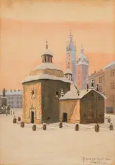 Marian Szczerbiński, Church of St. Adalbert, Kraków, 1931, gouache on cardboard; framed