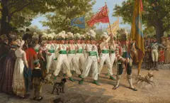 Alois Schönn, Parade of the runners on 1 May, oil on canvas; framed