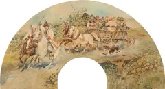 Juliusz Holzmüller, Polish parade with horse-drawn carriage, 1909, watercolour on paper; framed