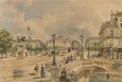 Franz Alt, Pont Neuf, Paris, 1876, watercolour on paper; framed