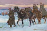 Wojciech Kossak, Soldiers with horses in the snow