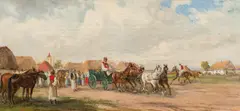 Alfred Steinacker, Hungarian horse-drawn carriages (two pieces), oil on canvas; framed