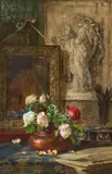 Hugo Charlemont, Still life with roses in a copper vase, c. 1914, oil on panel; framed