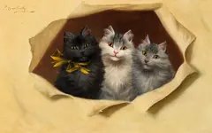 Sophie Sperlich, Three kittens, oil on panel; framed