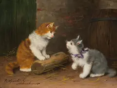 Sophie Sperlich, Two playing kittens, oil on panel; framed