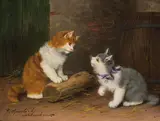 Sophie Sperlich, Two playing kittens, oil on panel; framed