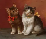 Josef Heimerl, Two kittens, oil on panel; framed