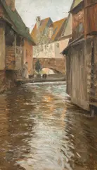 Josef Engelhart, Dutch canal, oil on cardboard; framed