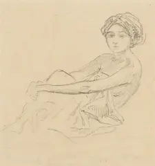 Josef Engelhart, Seated woman, Seated semi-nude (2 sketches); Woman with mask (etching), pencil on paper, framed; etching, unframed