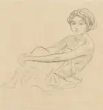 Josef Engelhart, Seated woman, Seated semi-nude (2 sketches); Woman with mask (etching)