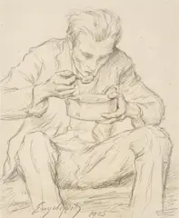 Josef Engelhart, Soup eater, 1925, pencil on paper; framed