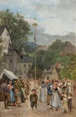 Johann Hamza, The Maibaum, oil on panel; framed