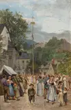 Johann Hamza, The Maibaum, oil on panel; framed