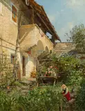 Hugo Darnaut, In the farmer's garden, Millstatt am See, 1891, oil on canvas; framed