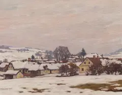 Franz Gruber-Gleichenberg, Im Schnee, 1921, oil on canvas on cardboard; framed