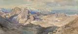 Edward Theodore Compton, Totes Gebirge, Hoher Priel to Dachstein, c. 1908, watercolour on paper; framed