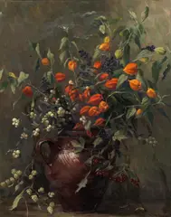Camilla Göbl, Bouquet of lantern flowers, oil on canvas; framed