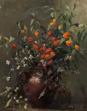 Camilla Göbl, Bouquet of lantern flowers, oil on canvas; framed