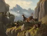 Moritz Müller, Chamois hunt in the mountains, 1875, oil on canvas; framed